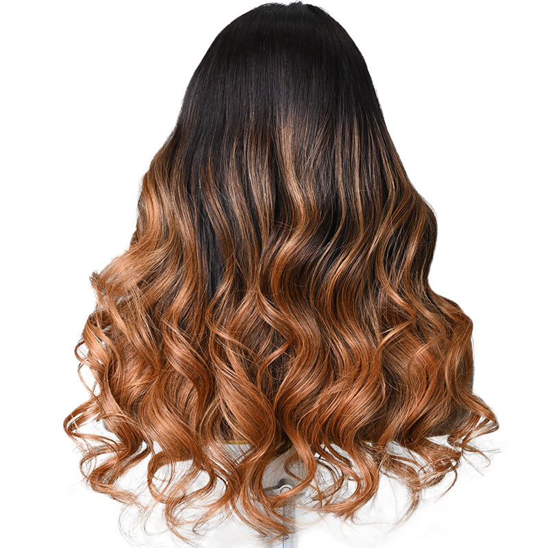Extra 60% OFF | Klaiyi Golden Caramel Balayage Body Wave Human Hair Wigs Ombre Brown Hair
