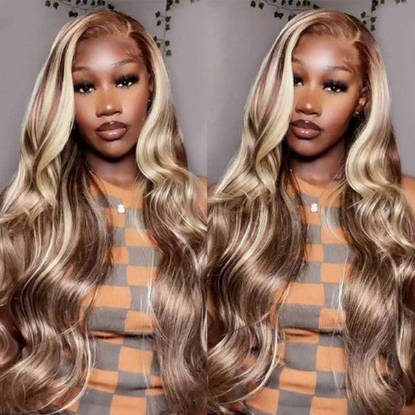 Klaiyi Omre Highlight Blonde Body Wave 13x4 Pre-Everything Lace Frontal Wig Human Hair Put on and go Wigs