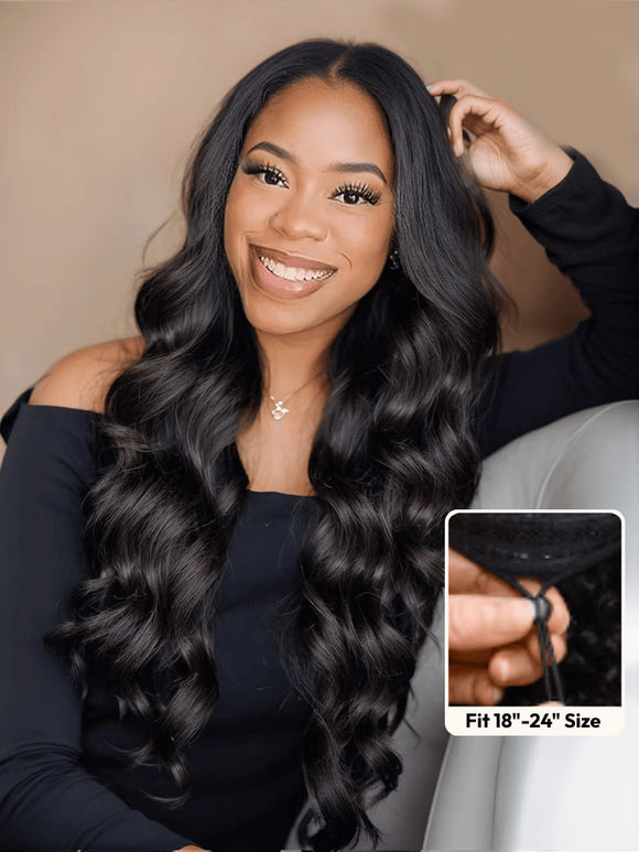 Klaiyi Body Wave Easicontour V Part Glueless Wig with invisi Drawstring Human Hair Meets Real Scalp Beginner Friendly