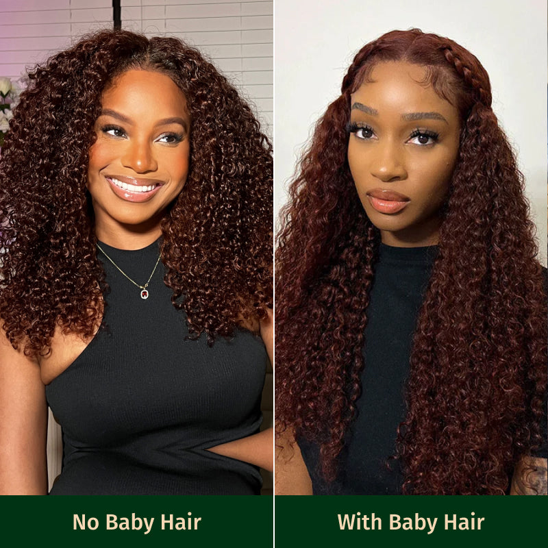 Klaiyi 6x4.75 Pre-Cut Swiss Lace Wig Put On and Go Reddish Brown Color Jerry Curly Flash Sale Bleach Knots