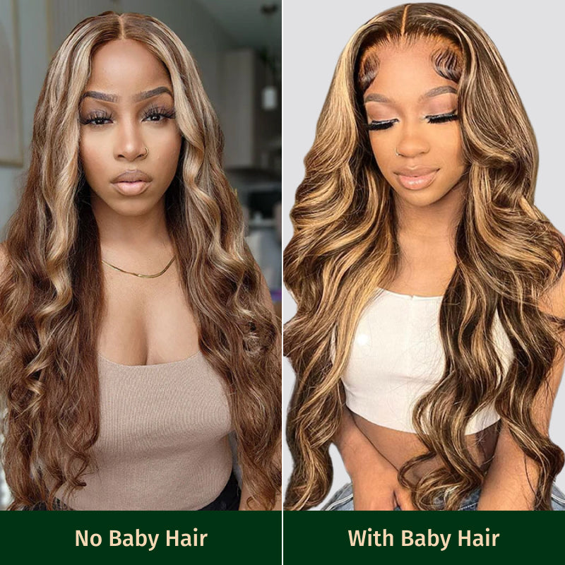 Buy 1 Get 1 Free,Code:BOGO | Klaiyi Pre-Cut Glueless Wig Put On and Go Highlight Blonde Body Wave Wig Human Hair