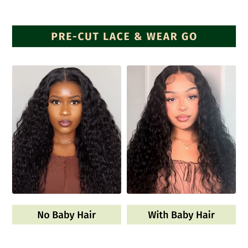 Klaiyi 7x5 Bye Bye Knots Pre-cut Lace Put On and Go Glueless Wig Water Wave Human Hair Wigs