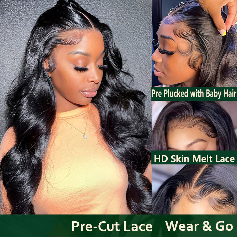 $50 OFF Full $51 | Code: SAVE50 Klaiyi Pre-Cut 5x5 HD Clear Lace Put On and Go Glueless Wig Body Wave Human  Hair