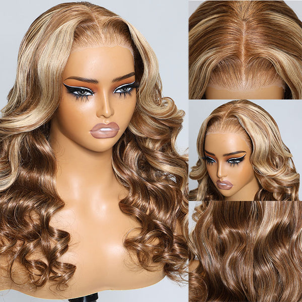 Klaiyi Omre Highlight Blonde Body Wave 13x4 Pre-Everything Lace Frontal Wig Human Hair Put on and go Wigs