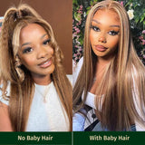 Klaiyi Honey Blonde Highlight Straight Pre-Cut Glueless Lace Wig Wear Go Summer Style Breathable Air Wig