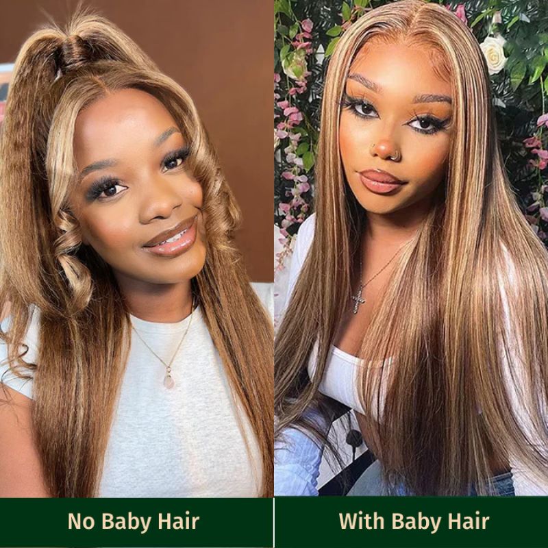 Klaiyi Honey Blonde Highlight Straight Pre-Cut Glueless Lace Wig Wear Go Summer Style Breathable Air Wig