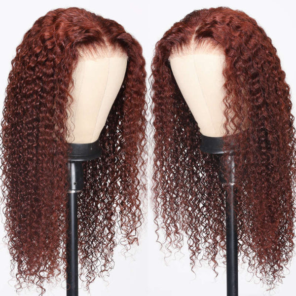 $100 Off Full $101 | Code: SAVE100 Klaiyi Auburn Copper Color Jerry Curly  6x4.75  Pre-Cut Lace Wig Flash Sale