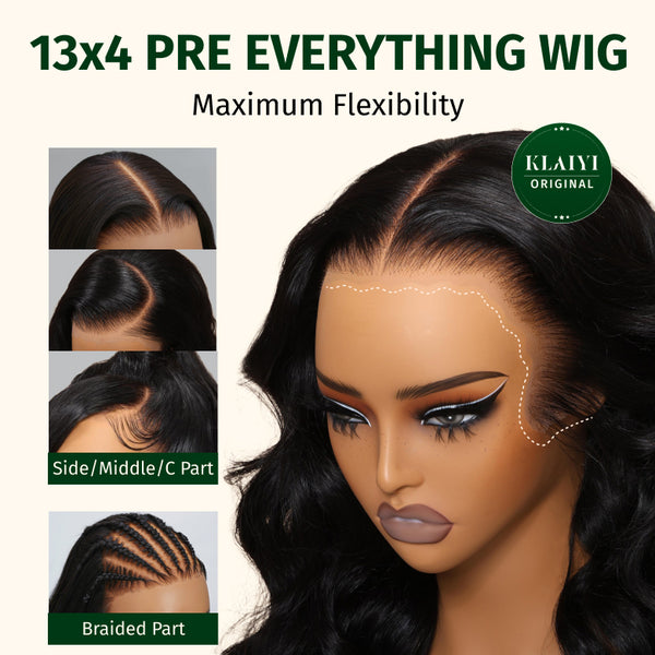 Klaiyi Virgin Human Hair Lace Closure Wig Body Wave Natural Black Color Lace Frontal Wigs