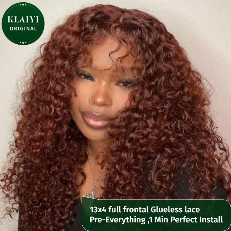 Klaiyi Hair Reddish Brown Water Wave 13x4 Lace Front Wigs / Upgrade 13x4 Pre-everything Wig Flash Sale