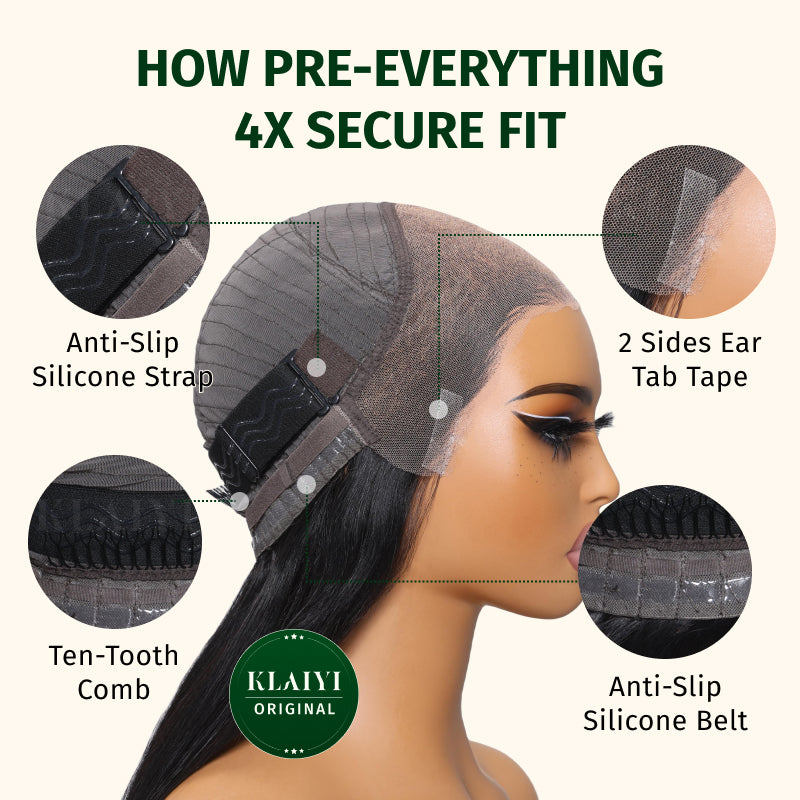 Klaiyi Kinky Straight 13x4 Pre Everything Wig with 4C Kinky Edges Put on & Go Realistic Human Hair Wig