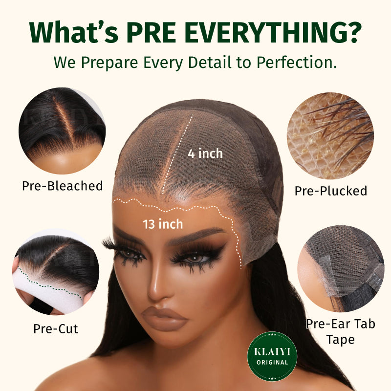$100 OFF | Code: SAVE100  Klaiyi Straight Hair 13x4 Pre-Everything Glueless Lace Wig Pre-Cut Lace Frontal Super Secure Wig