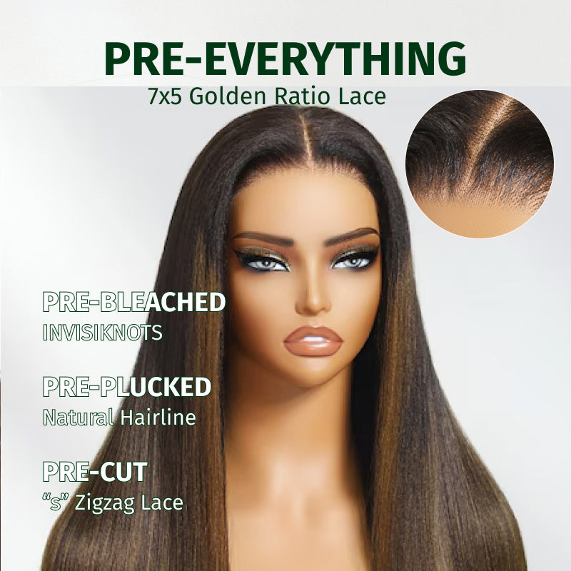 Extra 60% OFF | Klaiyi Yaki Straight Put On and Go Glueless Wig 7x5 Bye Bye Knots Ombre Chestnut Brown Wigs With Invisi Drawstring