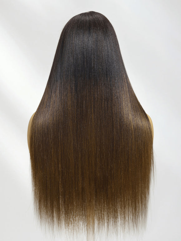 Extra 60% OFF | Klaiyi Yaki Straight Put On and Go Glueless Wig 7x5 Bye Bye Knots Ombre Chestnut Brown Wigs With Invisi Drawstring