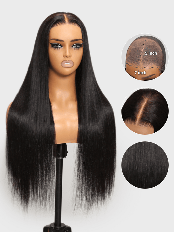 Klaiyi 13x4 Pre-Everything Yaki Straight Put On and Go Glueless Wig Real Ear to Ear Full Frontal Human Hair Silk Press Look Hair