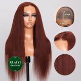 Klaiyi Yaki Straight Reddish Brown 7x5 Pre-cut Lace Put On And Go Wig Flash Sale