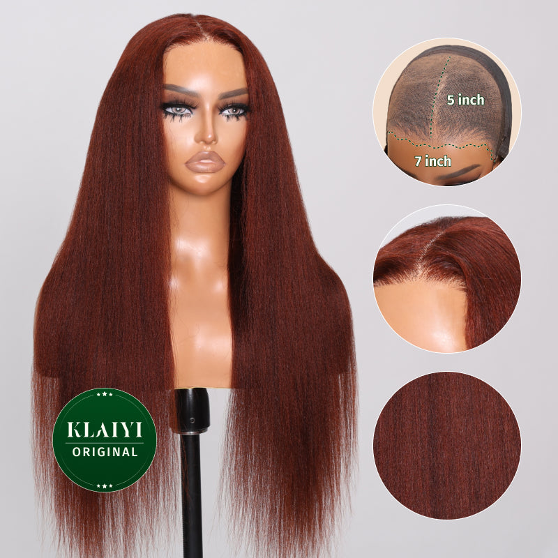 Klaiyi Yaki Straight Reddish Brown 7x5 Bye Bye Knots Wig 4.0 Pre-cut Lace Put On And Go Wig Flash Sale