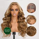 Klaiyi 7x5 Bye Bye Knots Glueless Wig Put On and Go Highlight Blonde Body Wave Wig Human Hair T part Lace Front Wig Flash Sale