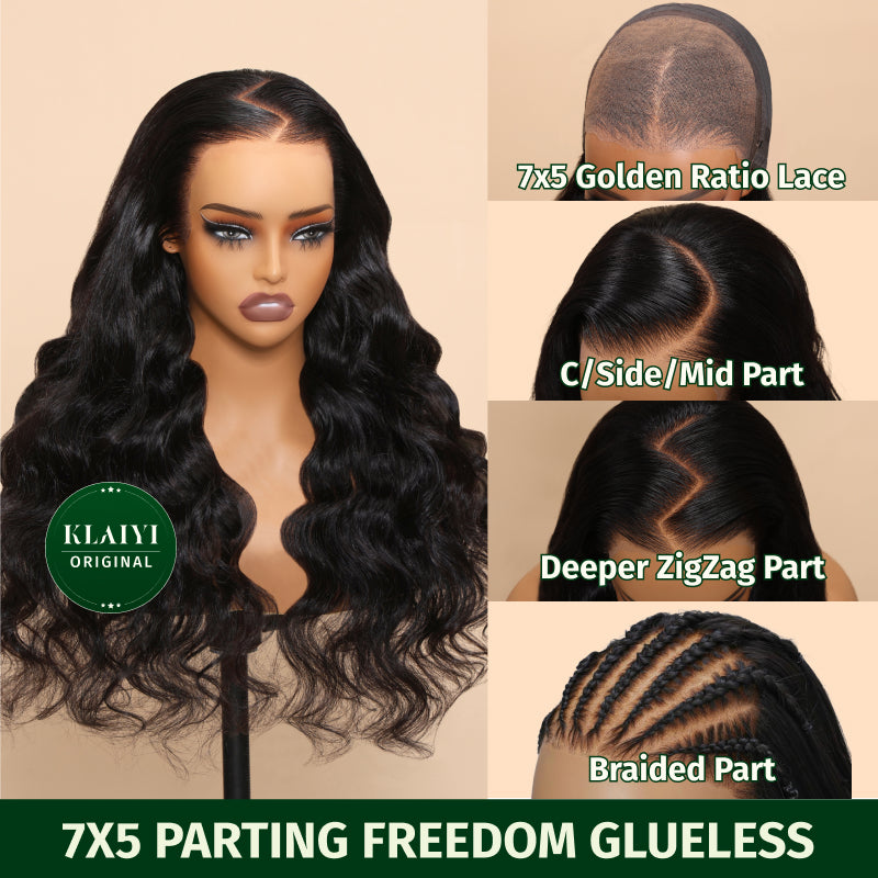 Klaiyi 7x5 Bye Bye Knots Glueless Wig  Body Wave Pre Cut Lace Wigs Flash Sale