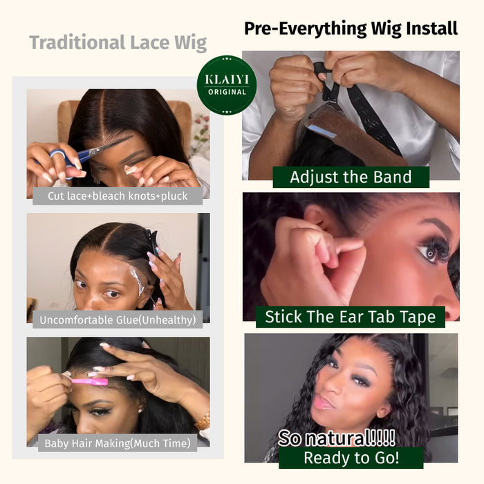 Extra 50% Off Code HALF50 | Klaiyi 6x4.75 Pre-Cut Lace Closure Wig Put On and Go Glueless Bob Wig