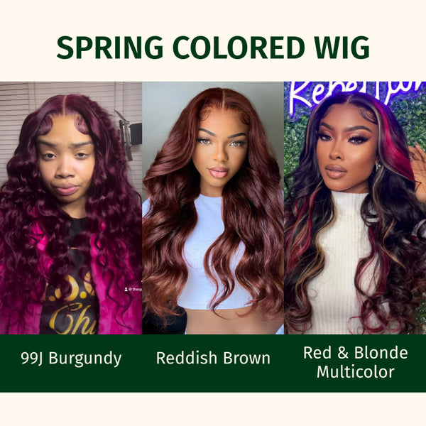 Klaiyi Reddish Brown/Red & Blonde Multicolor Highlights/99J Burgundy 13x4 Lace Front Wig Body Wave Human Hair