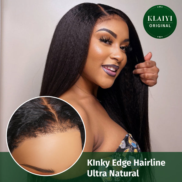 Klaiyi  7x5 Upgrade Yaki Straight Wig with Invisible Drawstring Pull and Go Glueless Wigs Flash Sale