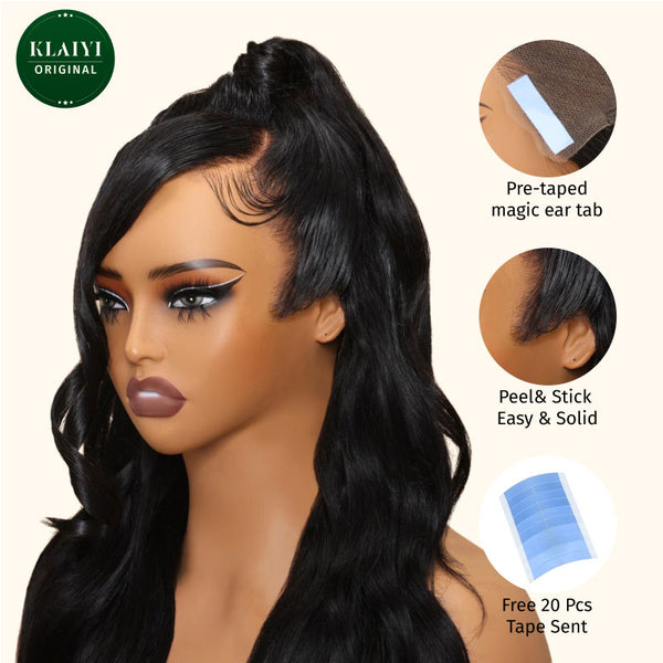 Klaiyi Free Gifts 13x4 Pre Everything/7x5 Bye Bye Knots Exclusive Magic Tape| Klaiyi Blue Double Sided Waterproof Lace Wigs Adhesive Tape Strips for Lace Front Wig 20 Pcs Flash Sale