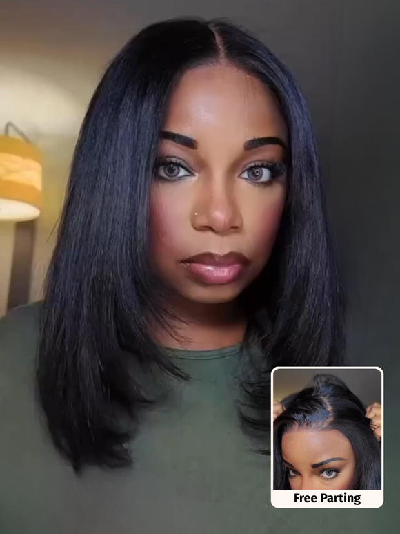 $100 OFF | Code: SAVE100 Klaiyi Put On and Go Glueless Bob Wig Silky Straight/Yaki Straight 7x5 Pre-Cut Lace Closure Wig Beginner Friendly