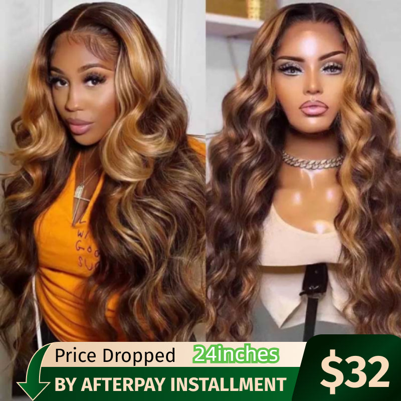 Klaiyi Lace Part Front Wig/7x5 Bye Bye Knots Glueless Wig Put On and Go Highlight Blonde Body Wave Wig Human Hair Flash Sale