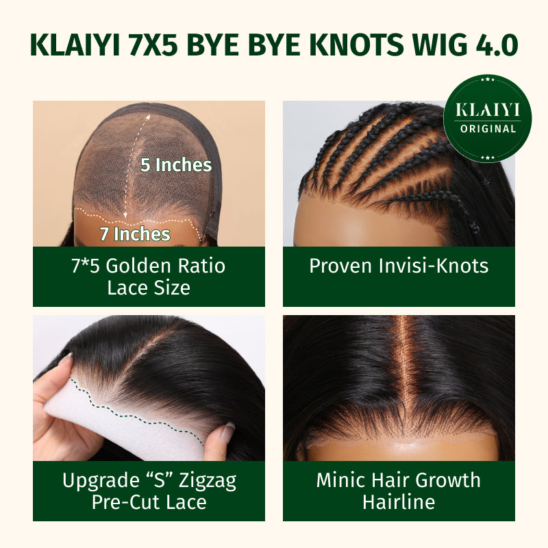 Klaiyi Ombre Brown Balayage Highlight Body Wave 7x5 Bye Bye Knots Wig Precolored Human Hair Lace Wig