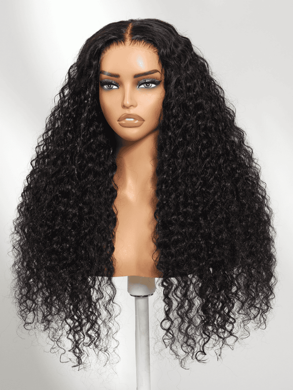 Klaiyi 7×5 Natural Black Defined Deep Wave with Natural Curl Wig Put On And Go with Invisi Drawstring