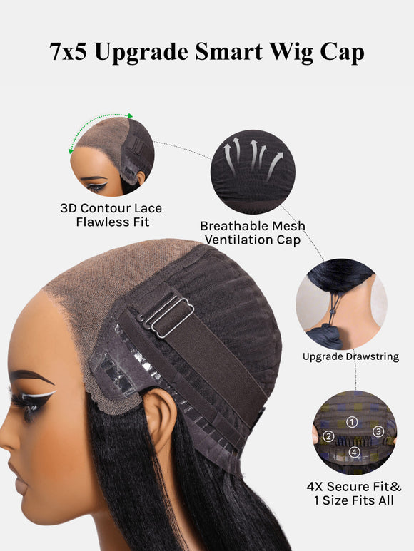 Buy 1 Get 1 Free,Code:BOGO |  Klaiyi Ombre Chestnut Brown Yaki Straight Put On and Go Glueless Wig 7x5 Bye Bye Knots And 13x4 Lace Frontal Human Hair Wigs with Invisi Drawstring
