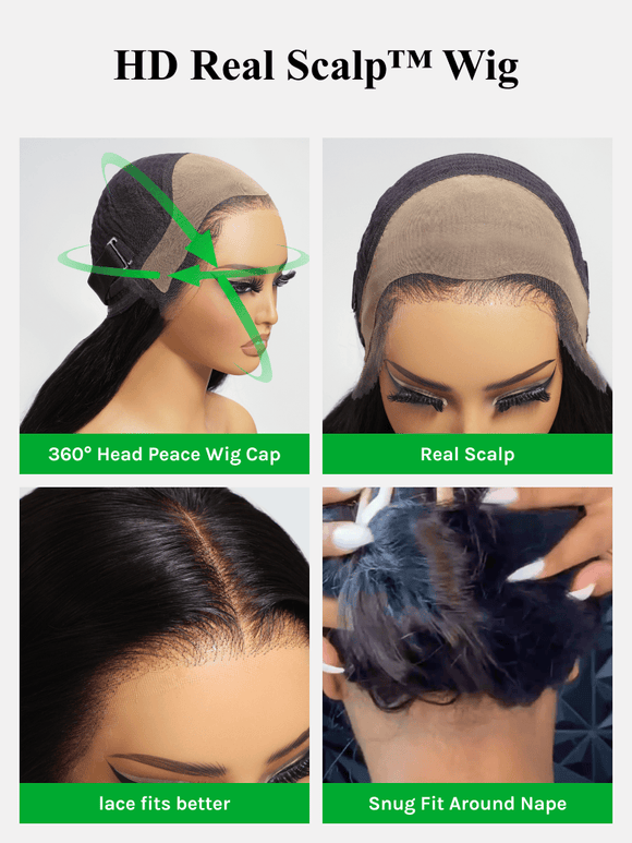 Perruque Klaiyi 13x4 HD Real Scalp, lace frontale invisible, noire naturelle, crépue et lisse, avec cordon de serrage invisible 