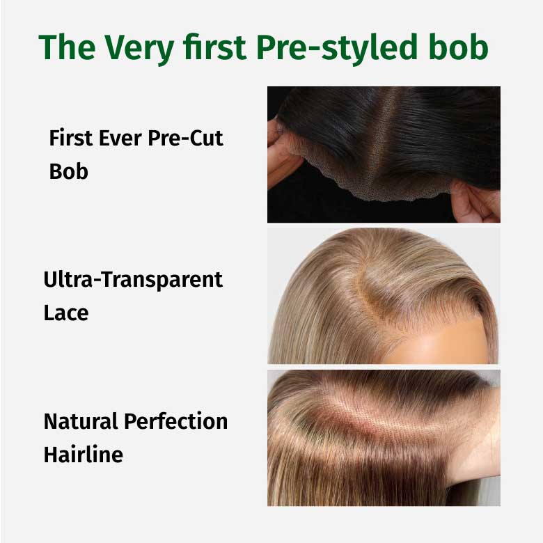 Extra 70% OFF |Klaiyi Tres Leches Blonde with Brown Root Bob Wigs Salt and pepper Hair Short Straight Bye-Bye Knots Wig