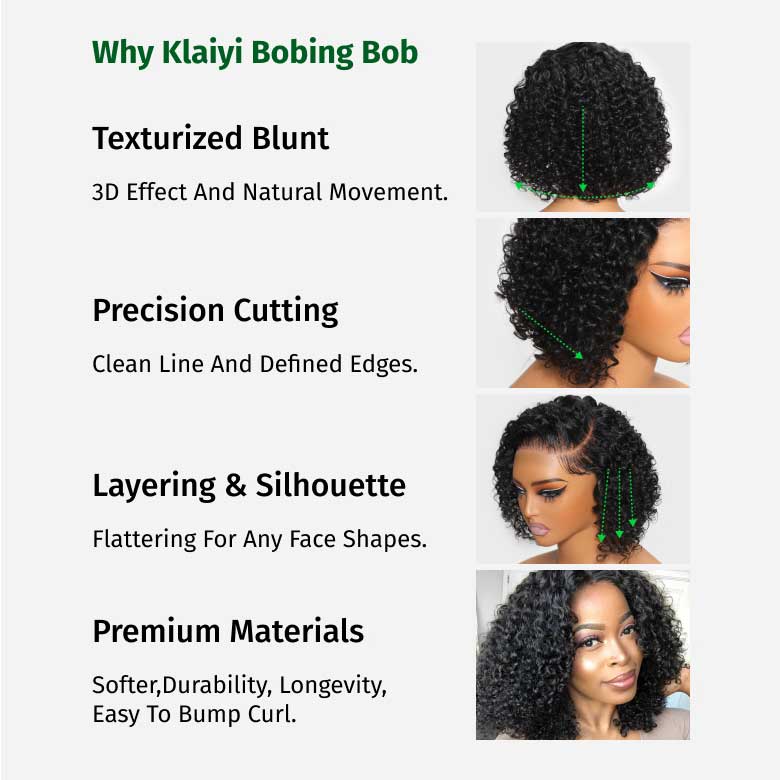 Extra 50% Off Code HALF50 |Klaiyi Deep Side Part Short Bob Curly Wig 7X5 Bye Bye Knots Lace Front Wig