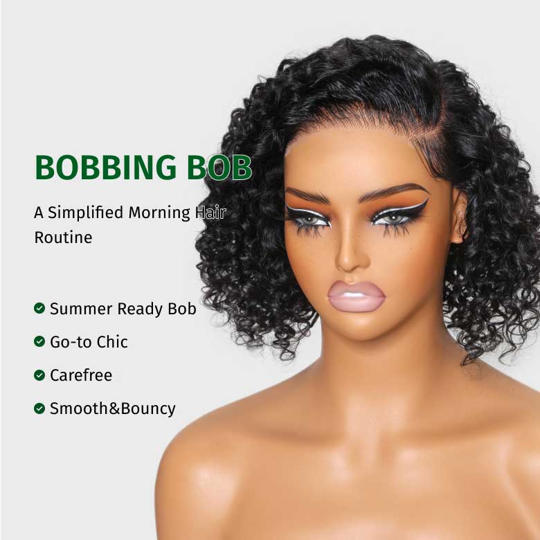 Extra 50% Off Code HALF50 |Klaiyi Deep Side Part Short Bob Curly Wig 7X5 Bye Bye Knots Lace Front Wig