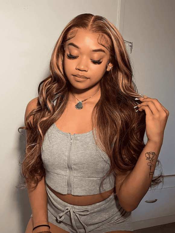 Klaiyi Virgin Human Hair 3 Bundles with Lace Closure Ombre Honey Blonde Highlight Color