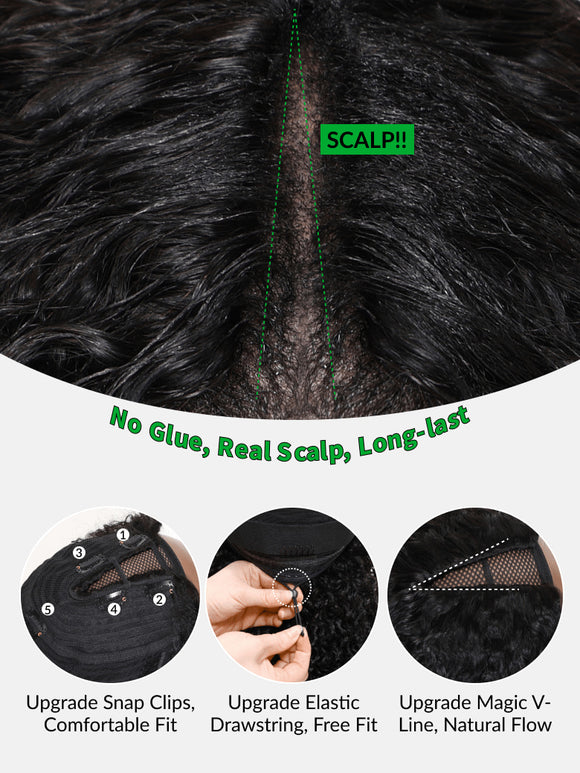 $77=20" Wig | Flash Sale Klaiyi Yaki Straight V Part Wigs Ombre Reddish Brown with Dark Roots Upgrade Invisi Drawstring