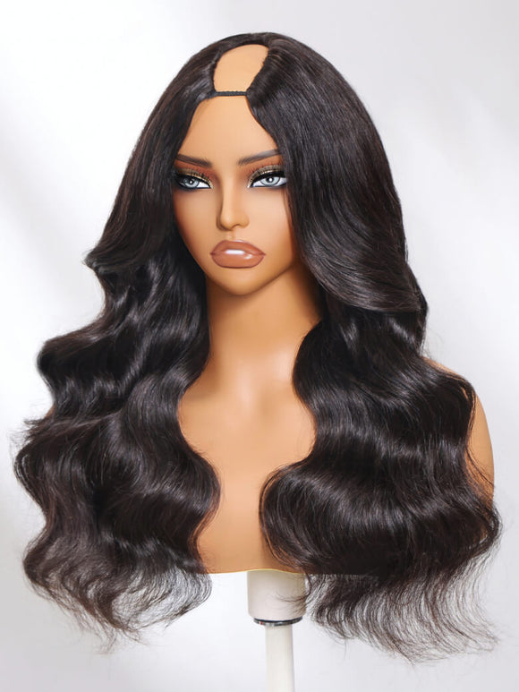 Klaiyi Body Wave Easicontour V Part Glueless Wig with invisi Drawstring Human Hair Meets Real Scalp Beginner Friendly
