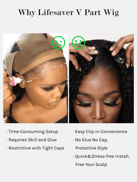 Klaiyi Hair Bouncy Water & Curly Seamless Blending Wig With Drawstring  InvisiBlend™ V part Wig 3.0 150% Density Protect Your Natural Hair Flash Sale