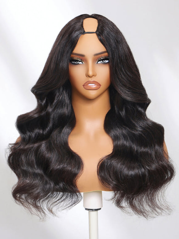 Klaiyi Body Wave Easicontour V Part Glueless Wig with invisi Drawstring Human Hair Meets Real Scalp Beginner Friendly