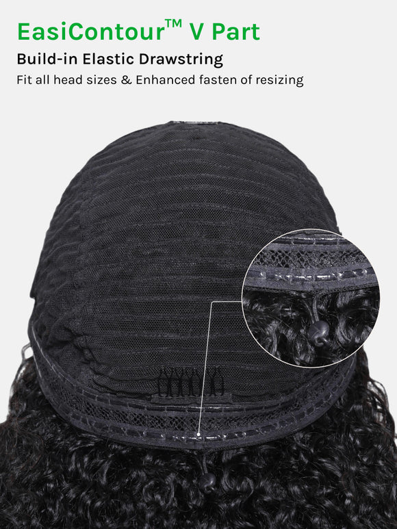 Klaiyi Body Wave Easicontour V Part Glueless Wig with invisi Drawstring Human Hair Meets Real Scalp Beginner Friendly