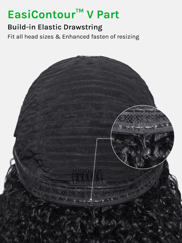 Klaiyi Hair Bouncy Water & Curly Seamless Blending Wig With Drawstring  InvisiBlend™ V part Wig 3.0 150% Density Protect Your Natural Hair Flash Sale