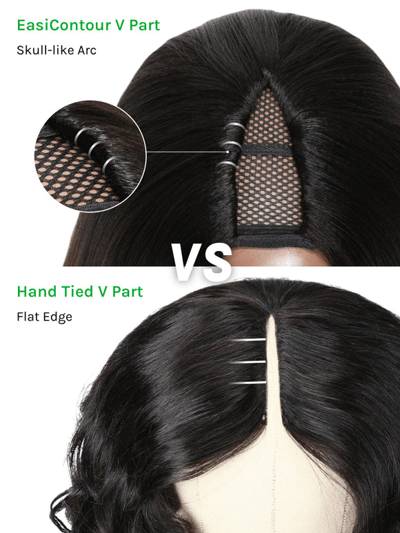 Klaiyi Body Wave Easicontour V Part Glueless Wig with invisi Drawstring Human Hair Meets Real Scalp Beginner Friendly
