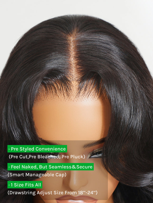 Klaiyi 7×5 Bye-Bye Slip Lace Wig Put On And Go Feathered Layer Left Side Part 200% Density with Invisible Drawstring