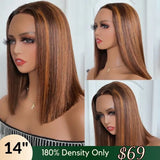 All Length $69 Deals| Klaiyi Brown Golden With Piano Highlights Blunt Cut Bob 13x5 T Part Lace Wig Flash Sale