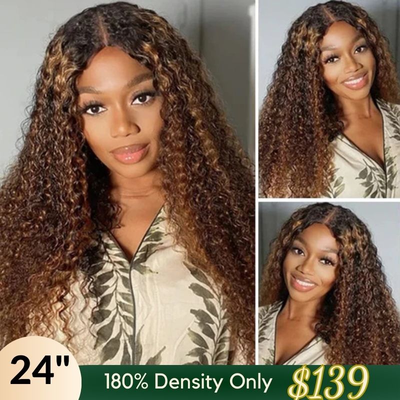 Klaiyi 180% 13x4 Lace Front Dark Brown Balayage Highlights Curly Transparent Lace Front Wigs Flash Sale