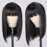Klaiyi Silky Straight Glueless Minimalist Lace Wig Bob Wig With Bangs 3*1.25 T Part Lace Flash Sale