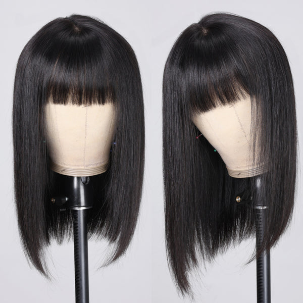 Klaiyi Silky Straight Glueless Minimalist Lace Wig Bob Wig With Bangs 3*1.25 T Part Lace Flash Sale