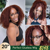 New User Exclusive | Klaiyi Auburn Brown Color 13x4 Glueless Lace Frontal Wig Kinky Curly Human Hair