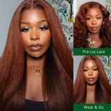 Klaiyi 70% Off Super Flash Sale Kinky Straight Reddish Brown Jerry Curly Lace Front Wig 150% Density